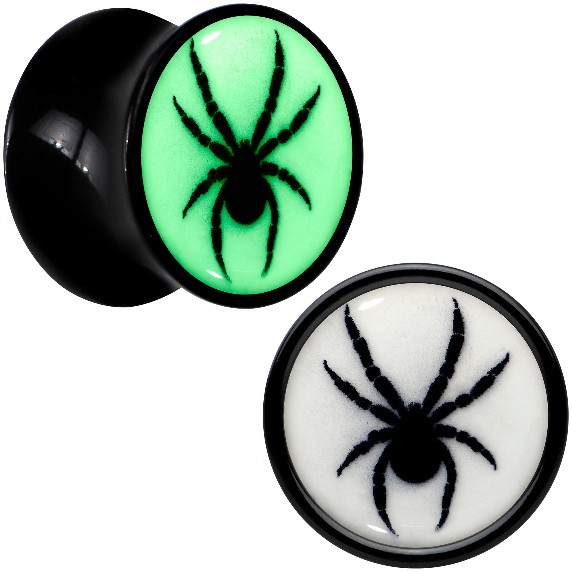 Black Acrylic Widow Spider Glow in the Dark Double Flare Plug Set by Onyx O