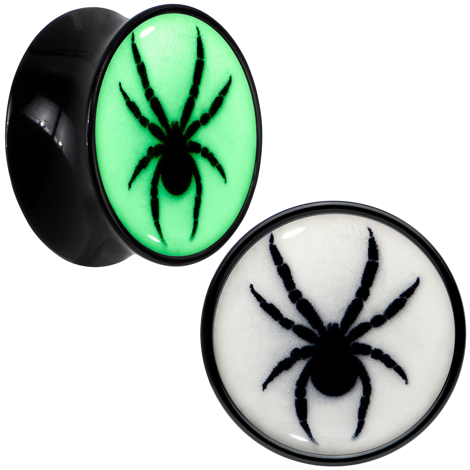 Black Acrylic Widow Spider Glow in the Dark Double Flare Plug Set by Onyx O