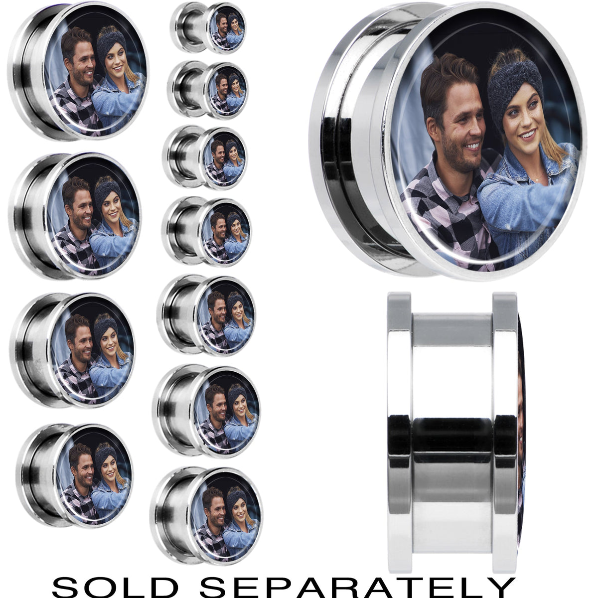Stainless Steel Custom Photo Screw Fit Plug - buy 2 for a pair