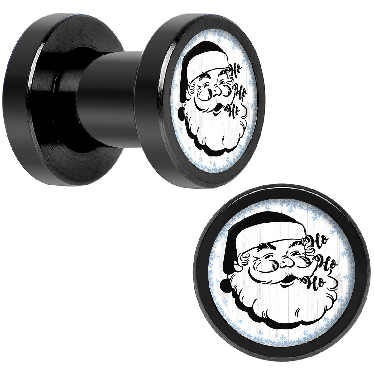 Christmas Retro Santa Ho Ho Ho Black Screw Fit Plug Set Sizes 5mm to 20mm
