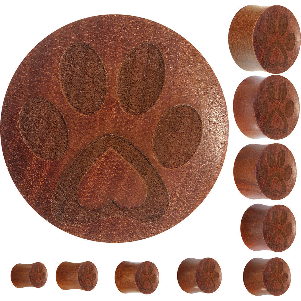 Organic Sawo Wood Pet Love Paw Print Saddle Plug