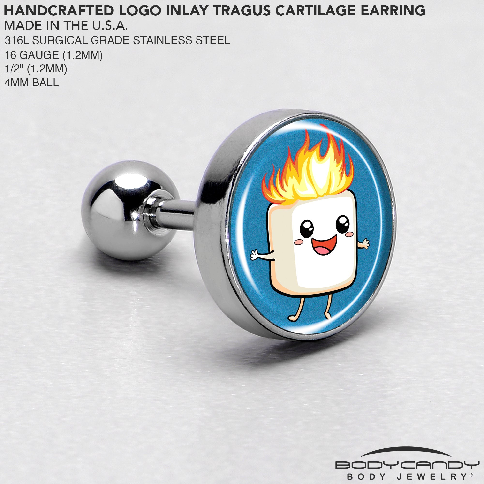 16G 1/4 Burning Marshmallow Tragus Cartilage Earring by Onyx O