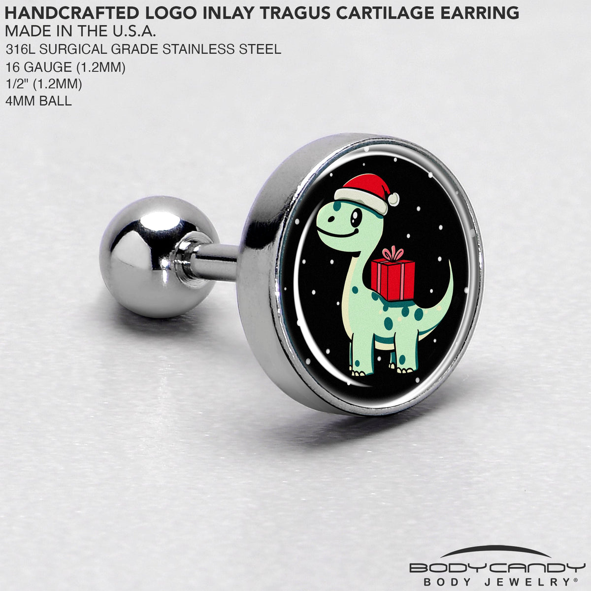 Christmas Holiday Dinosaur Tragus Cartilage Earring by Onyx O