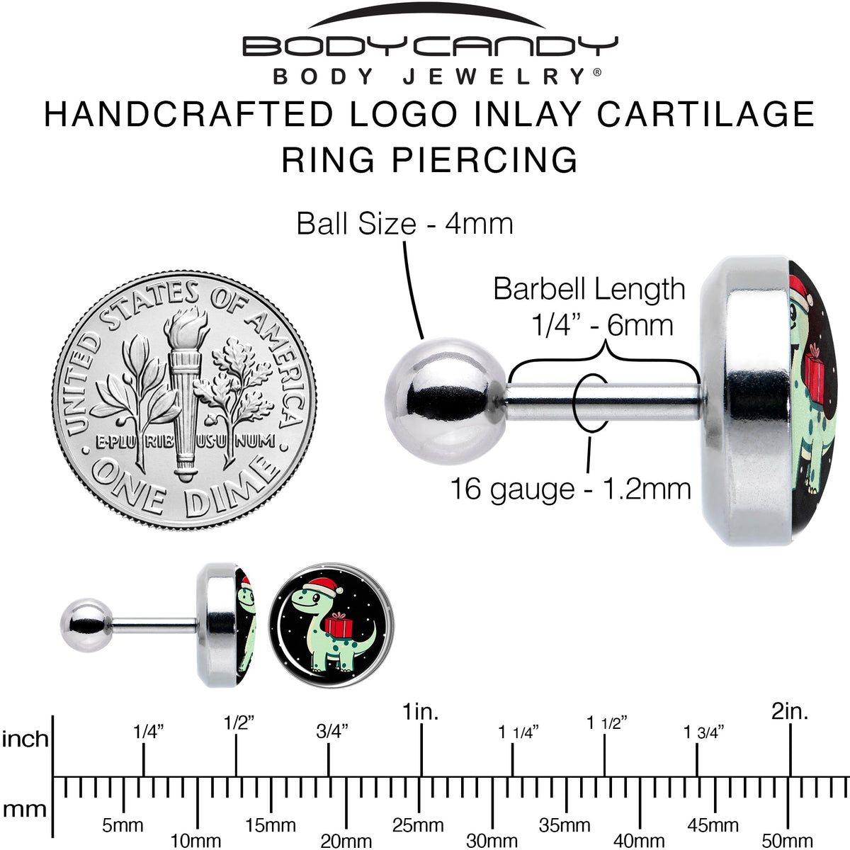 Christmas Holiday Dinosaur Tragus Cartilage Earring by Onyx O