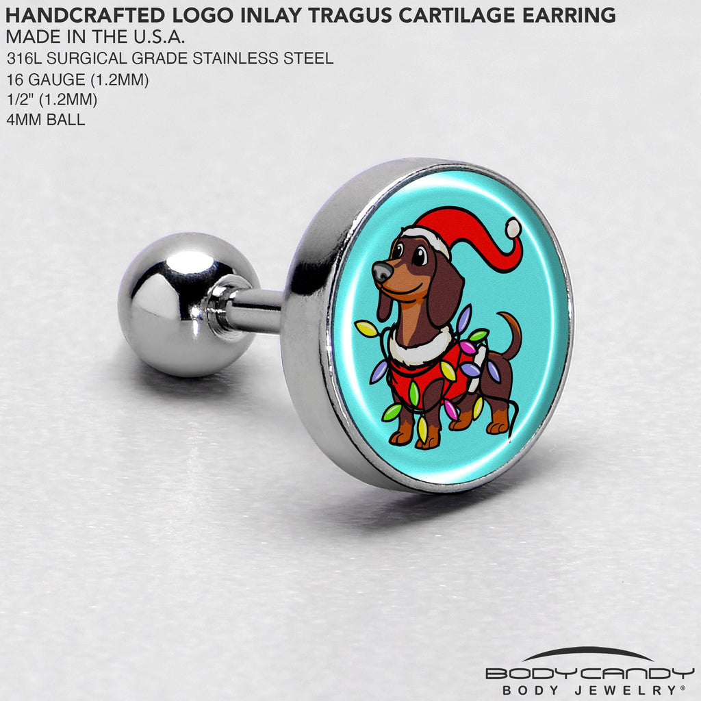 Christmas Holiday Weiner Dog Tragus Cartilage Earring by Onyx O