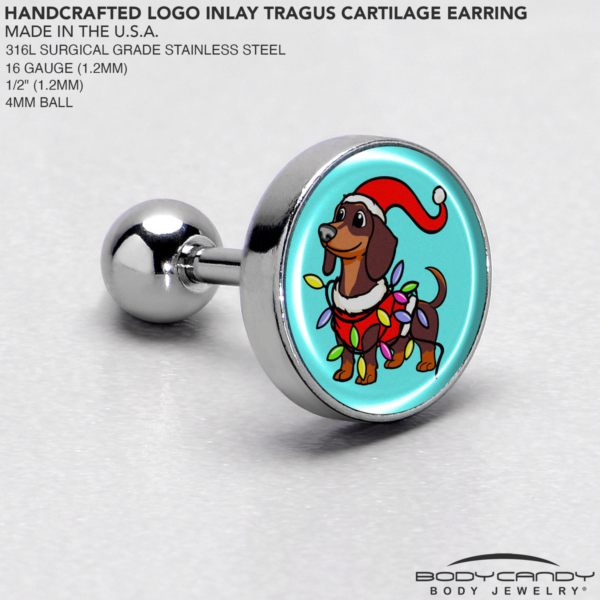 Christmas Holiday Weiner Dog Tragus Cartilage Earring by Onyx O