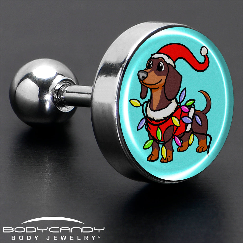 Christmas Holiday Weiner Dog Tragus Cartilage Earring by Onyx O