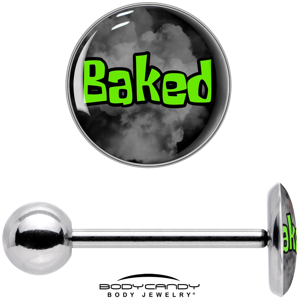 Logo Baked Stoner Barbell Tongue Ring by Onyx O