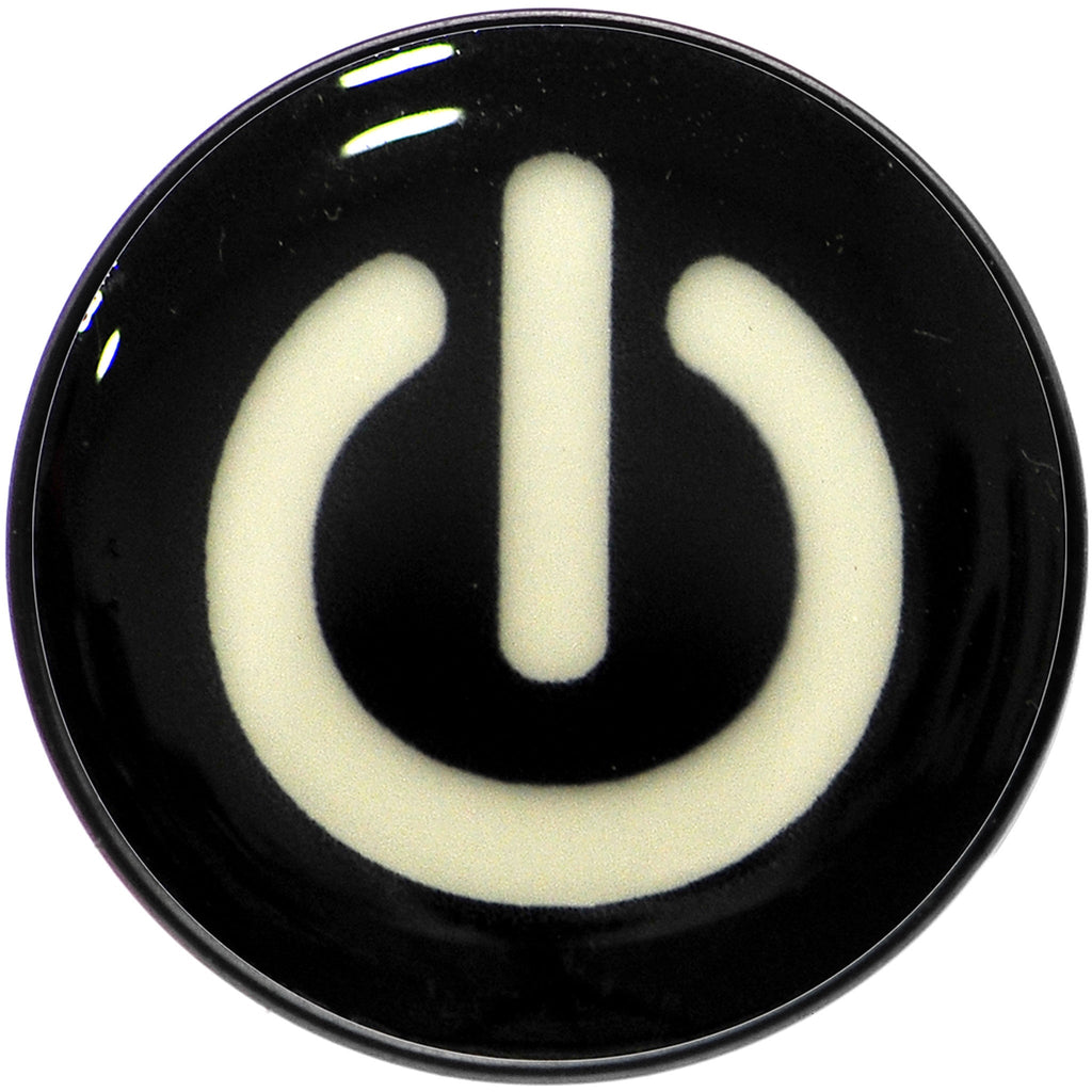 Power Button Glow in the Dark Black Anodized Barbell Tongue Ring