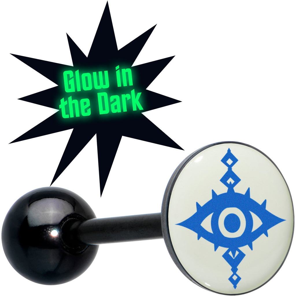 Glow in the Dark Black Anodized Evil Eye Barbell Tongue Ring by Onyx O