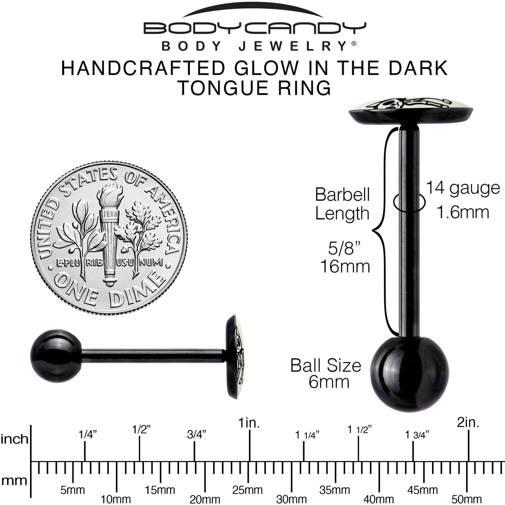 Glow in the Dark Black Anodized Skeleton Kitty Cat Barbell Tongue Ring by Onyx O
