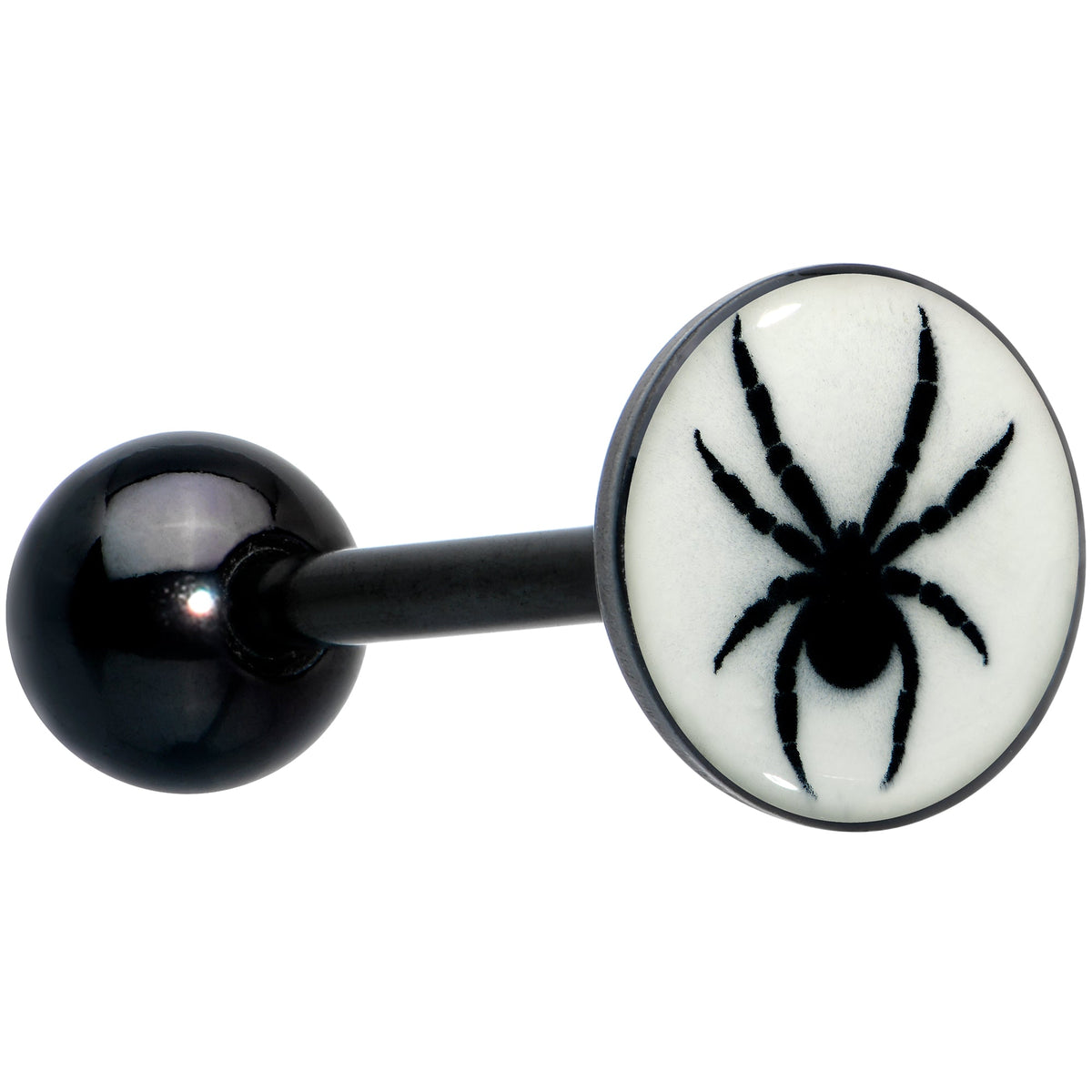 Glow in the Dark Black Anodized Black Widow Spider Barbell Tongue Ring by Onyx O