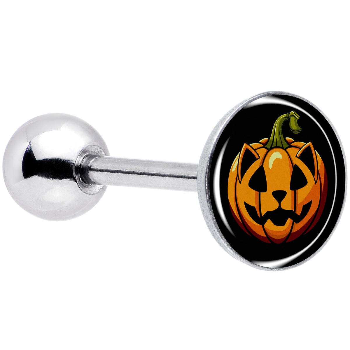 Orange Pumpkin Cat Jack-O-Lantern Barbell Tongue Ring by Onyx O