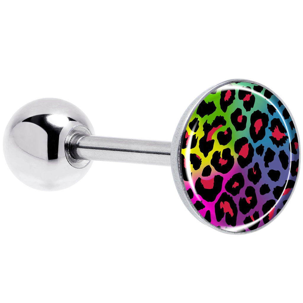 Rainbow Cheetah Print Barbell Tongue Ring by Onyx O
