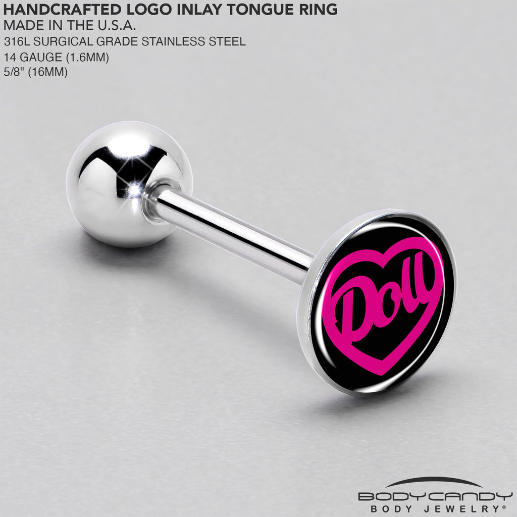 Hollow Heart Doll Word Barbell Tongue Ring by Onyx O