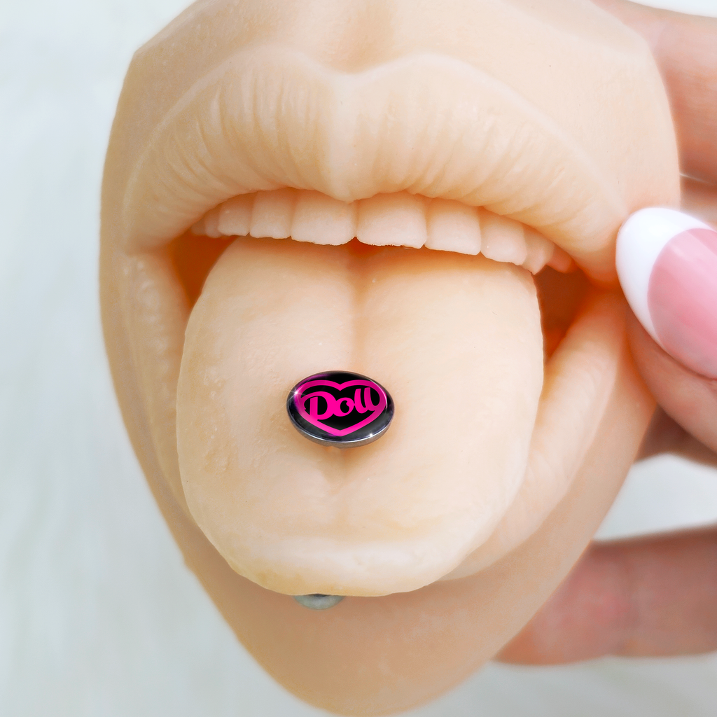 Hollow Heart Doll Word Barbell Tongue Ring by Onyx O