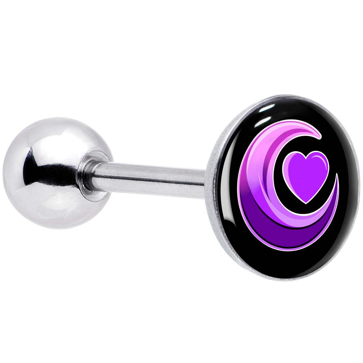 Crescent Moon Heart Barbell Tongue Ring by Onyx O