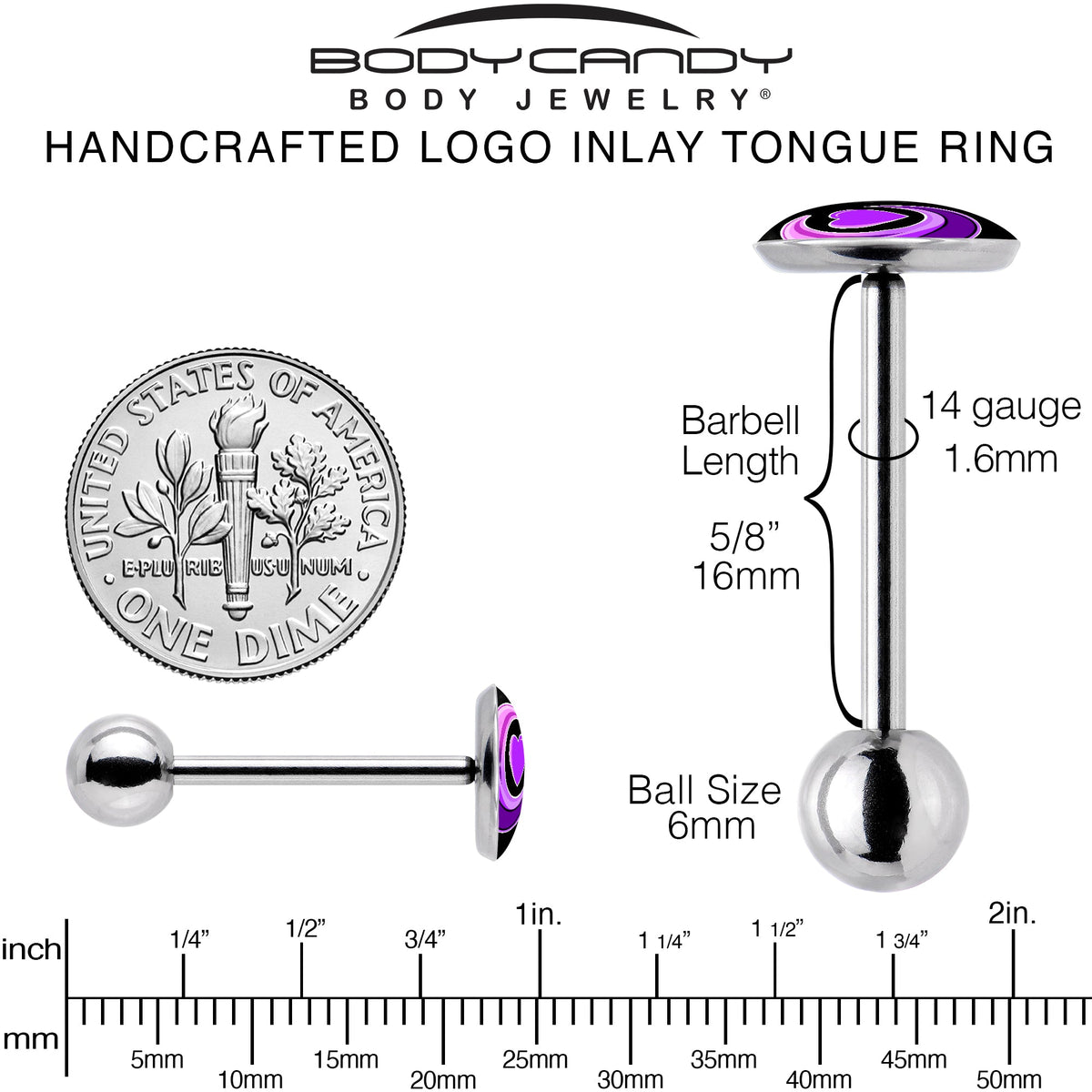 Crescent Moon Heart Barbell Tongue Ring by Onyx O