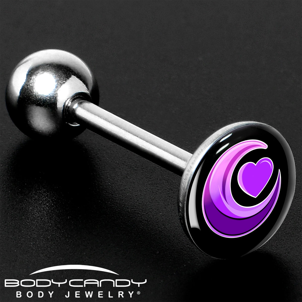 Crescent Moon Heart Barbell Tongue Ring by Onyx O