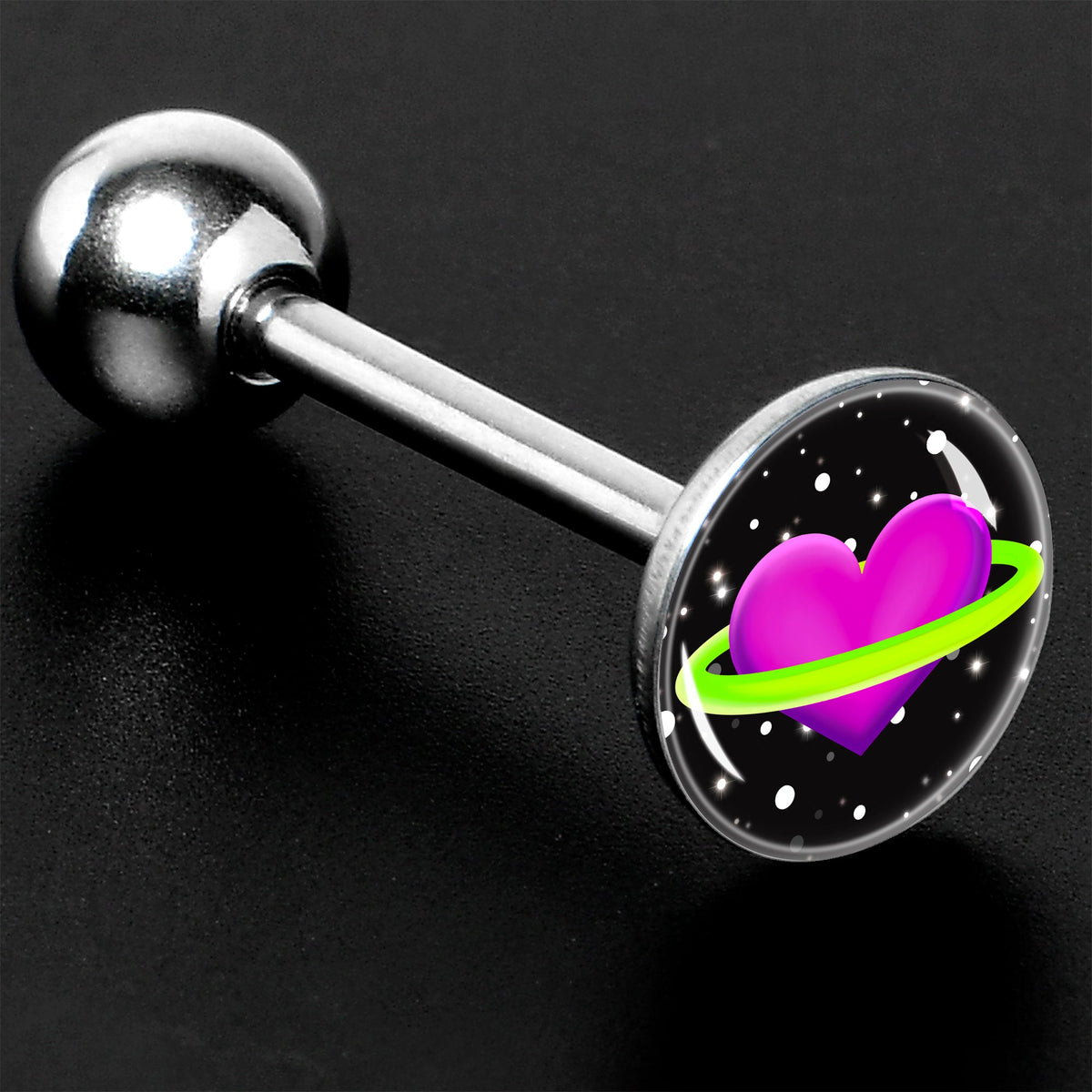 Heart Planet Barbell Tongue Ring by Onyx O