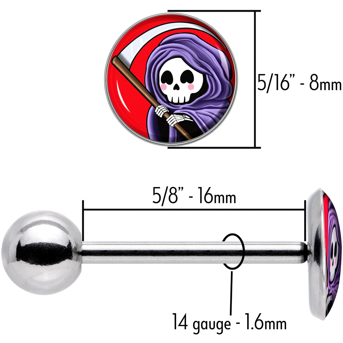Grim Reaper Barbell Tongue Ring by Onyx O