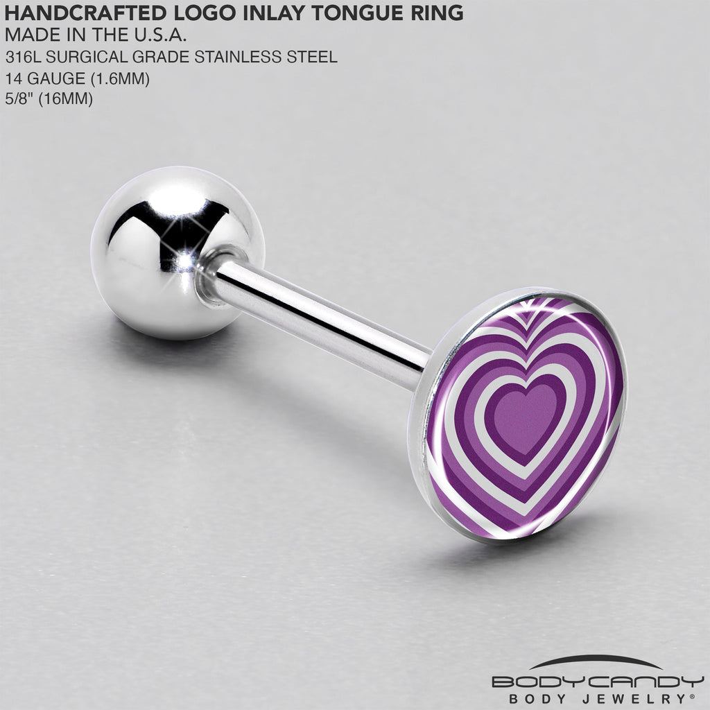 Purple Retro Heart Barbell Tongue Ring by Onyx O