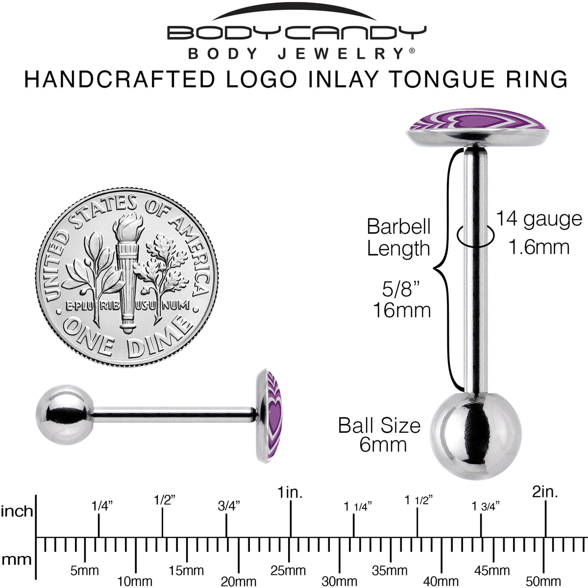 Purple Retro Heart Barbell Tongue Ring by Onyx O