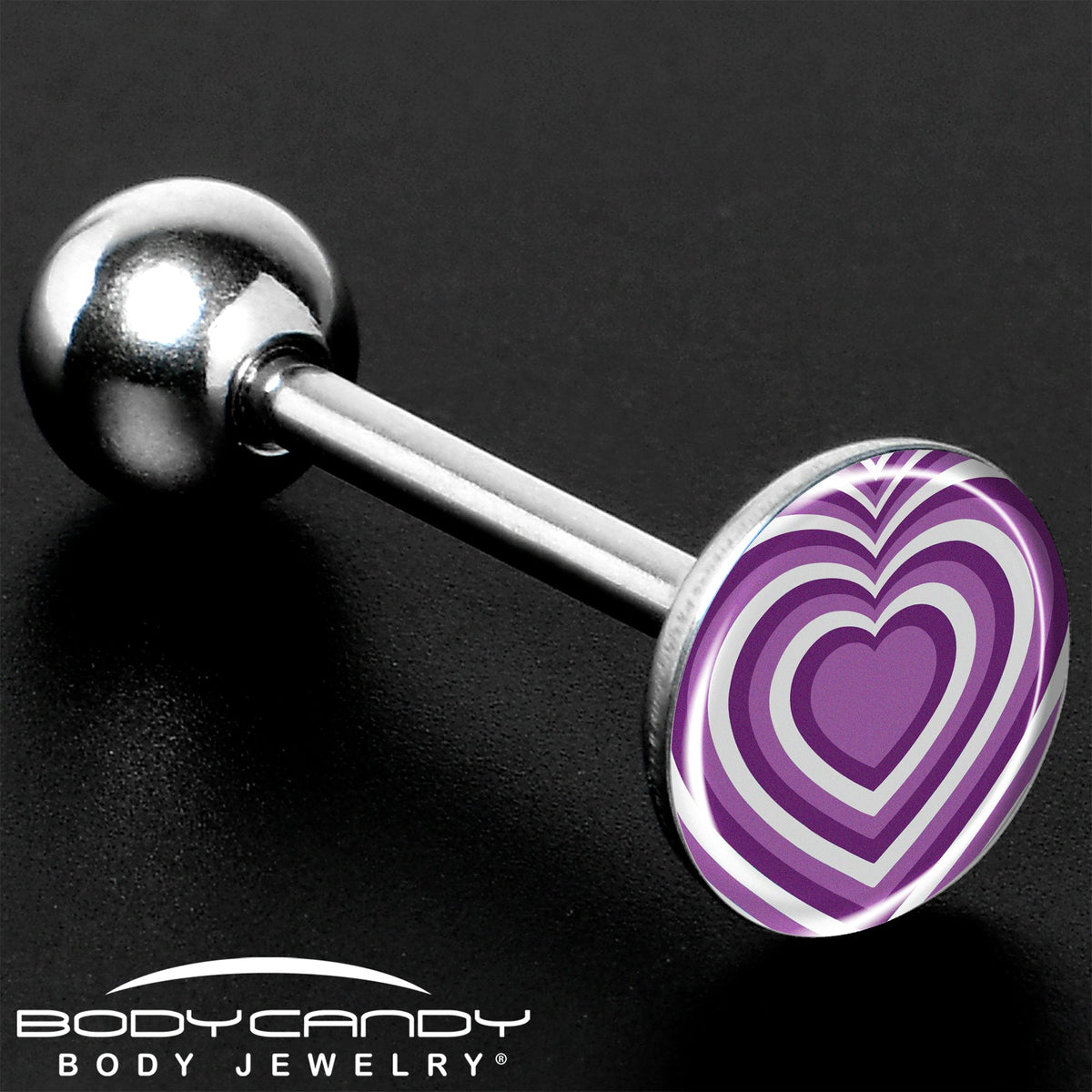 Purple Retro Heart Barbell Tongue Ring by Onyx O