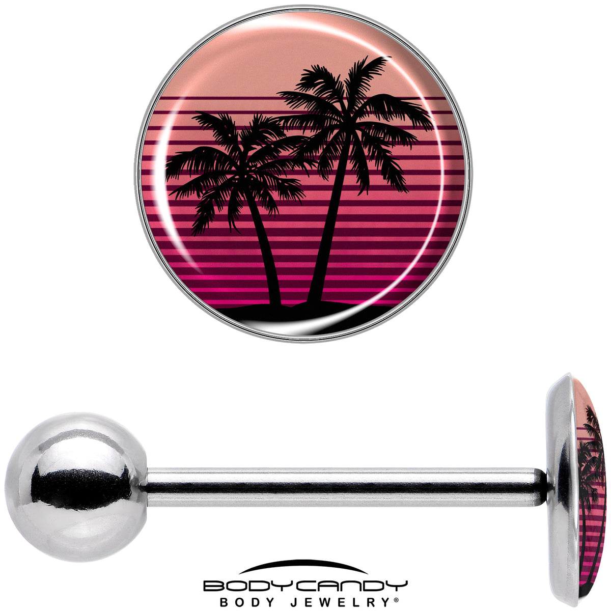 Palm Tree Retro Sunset Barbell Tongue Ring by Onyx O
