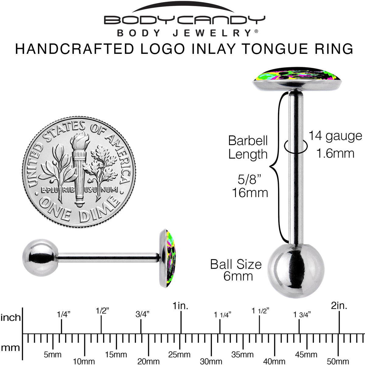 Ultra Bright Melting Skull Barbell Tongue Ring by Onyx O