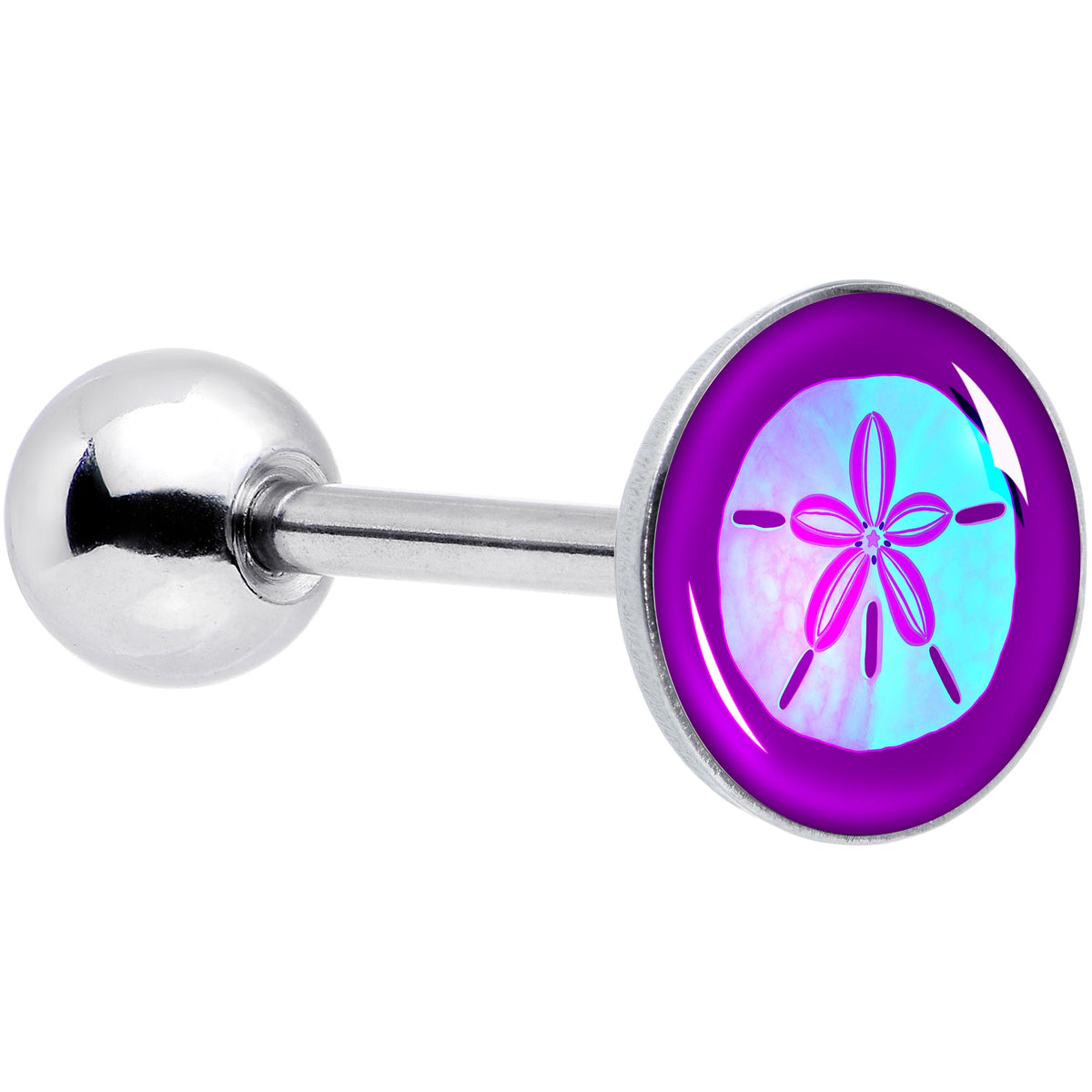 Purple Nautical Sand Dollar Barbell Tongue Ring by Onyx O