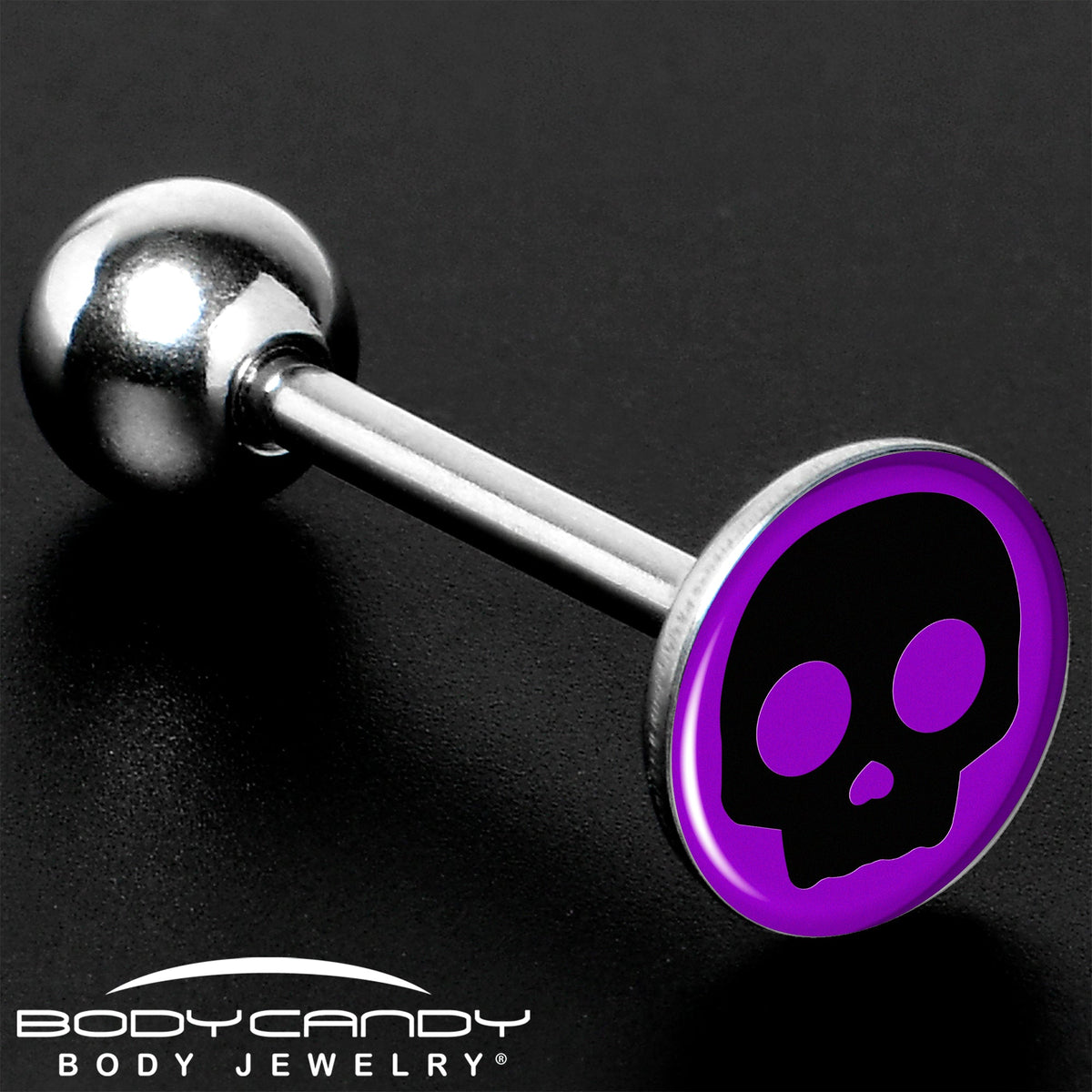 Purple Black Simple Skull Barbell Tongue Ring by Onyx O