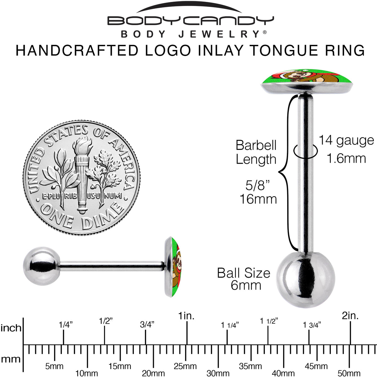 Santa Sloth Holiday Barbell Tongue Ring by Onyx O