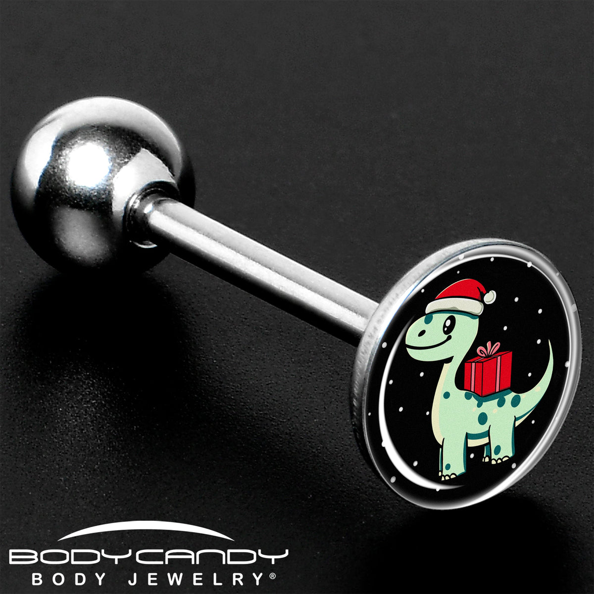 Christmas Holiday Dinosaur Barbell Tongue Ring by Onyx O