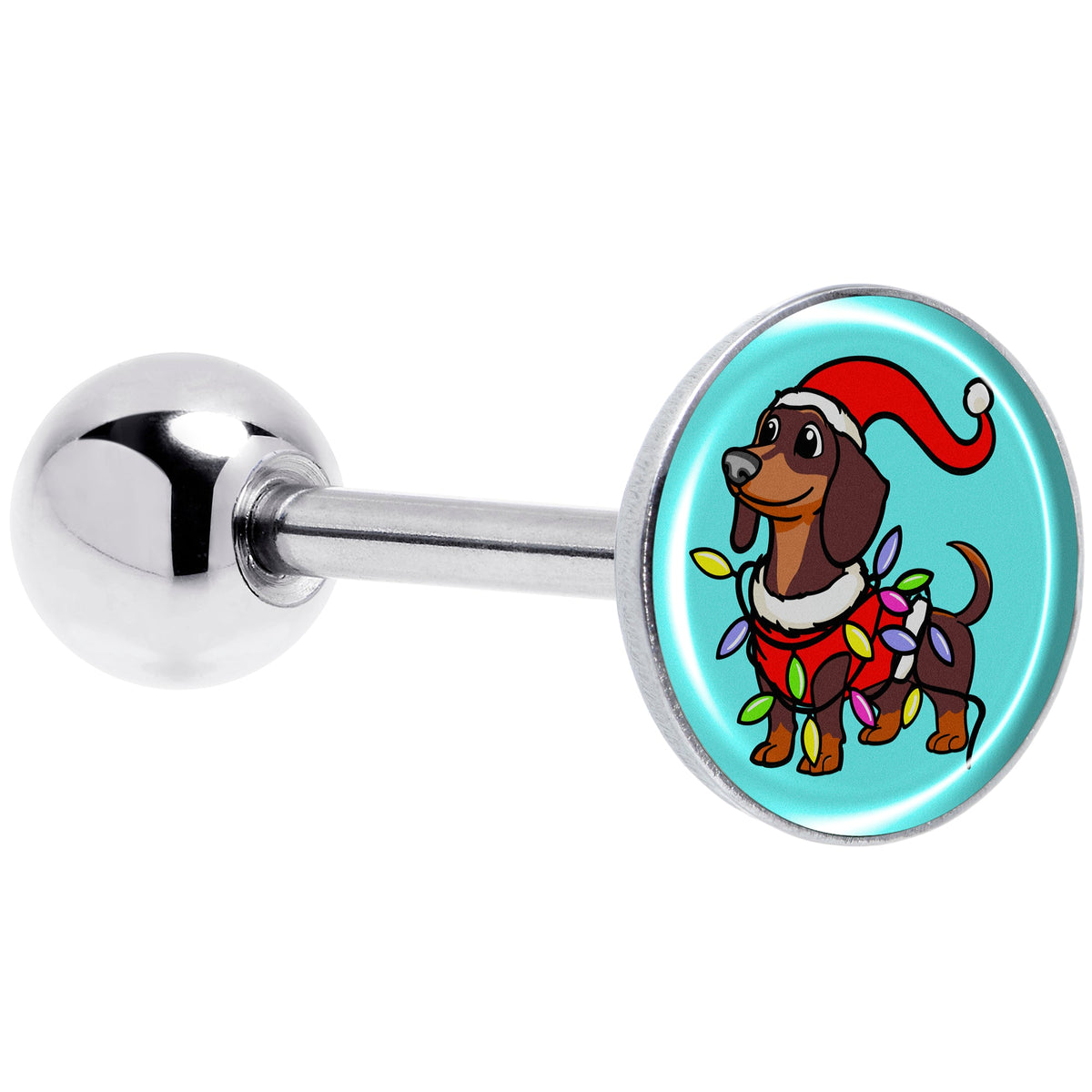 Christmas Holiday Weiner Dog Barbell Tongue Ring by Onyx O