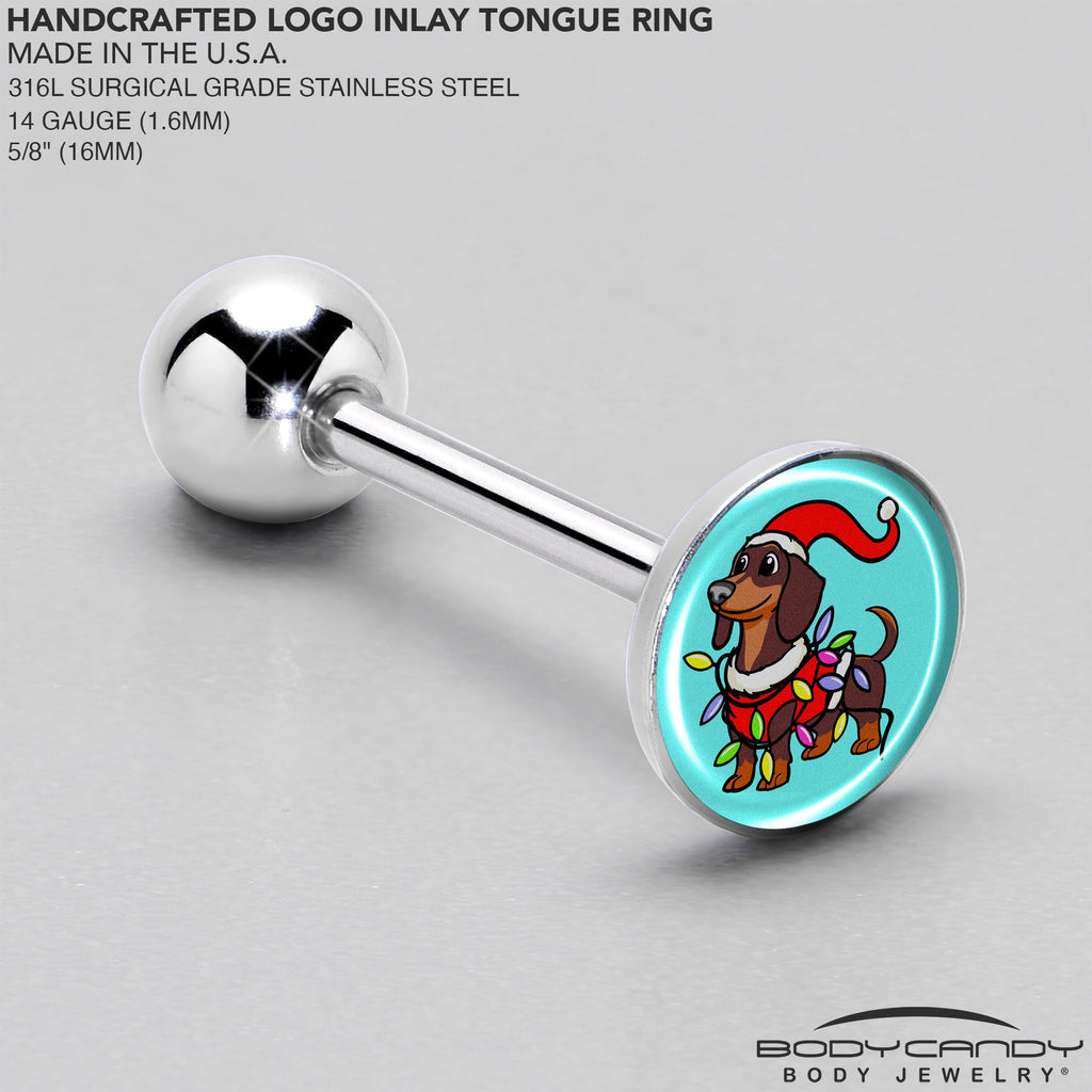 Christmas Holiday Weiner Dog Barbell Tongue Ring by Onyx O