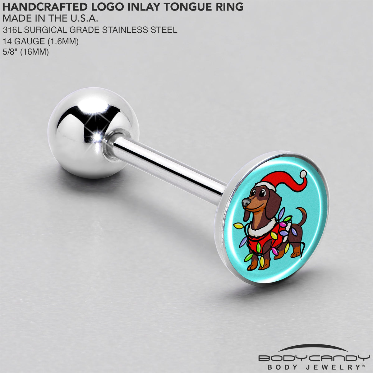 Christmas Holiday Weiner Dog Barbell Tongue Ring by Onyx O