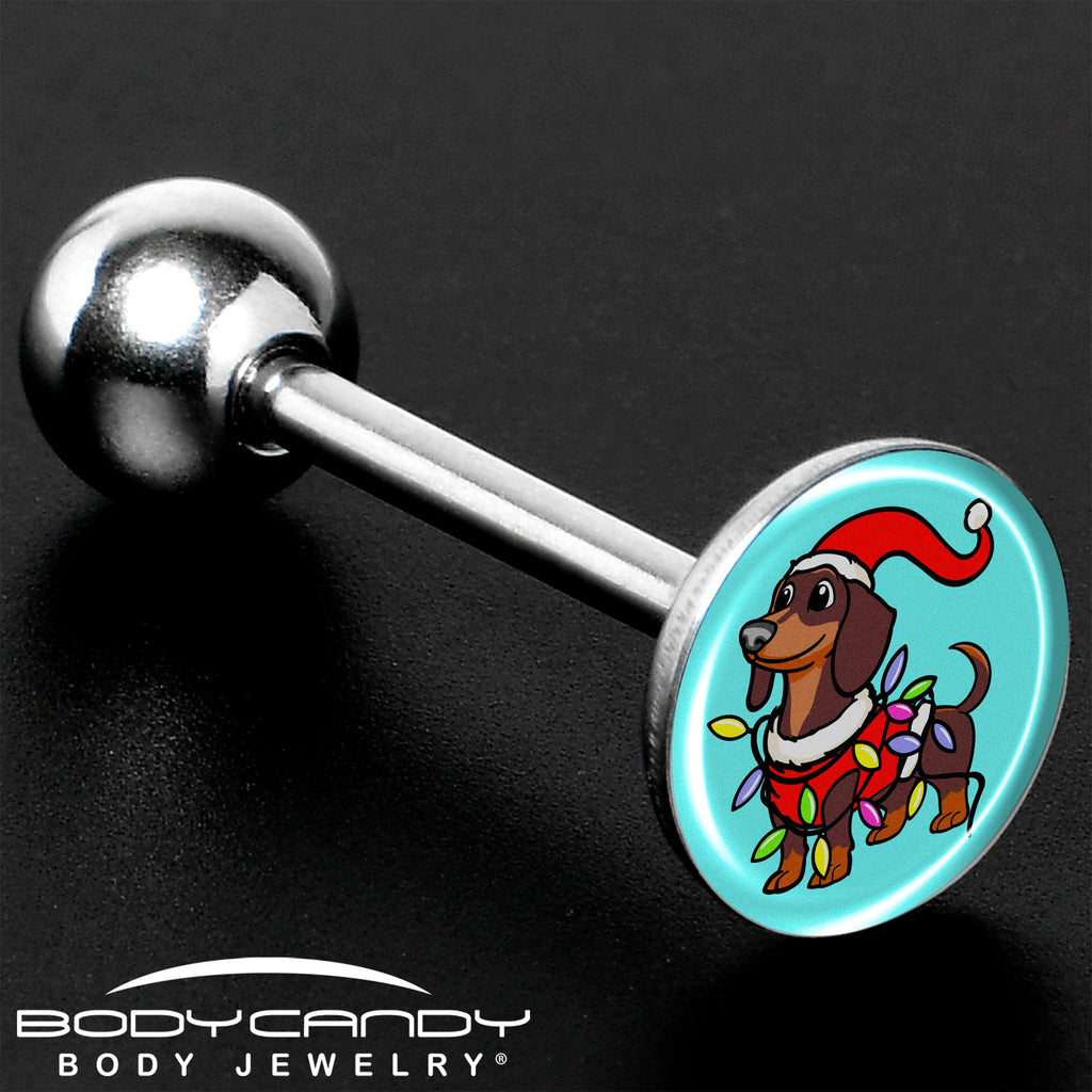 Christmas Holiday Weiner Dog Barbell Tongue Ring by Onyx O