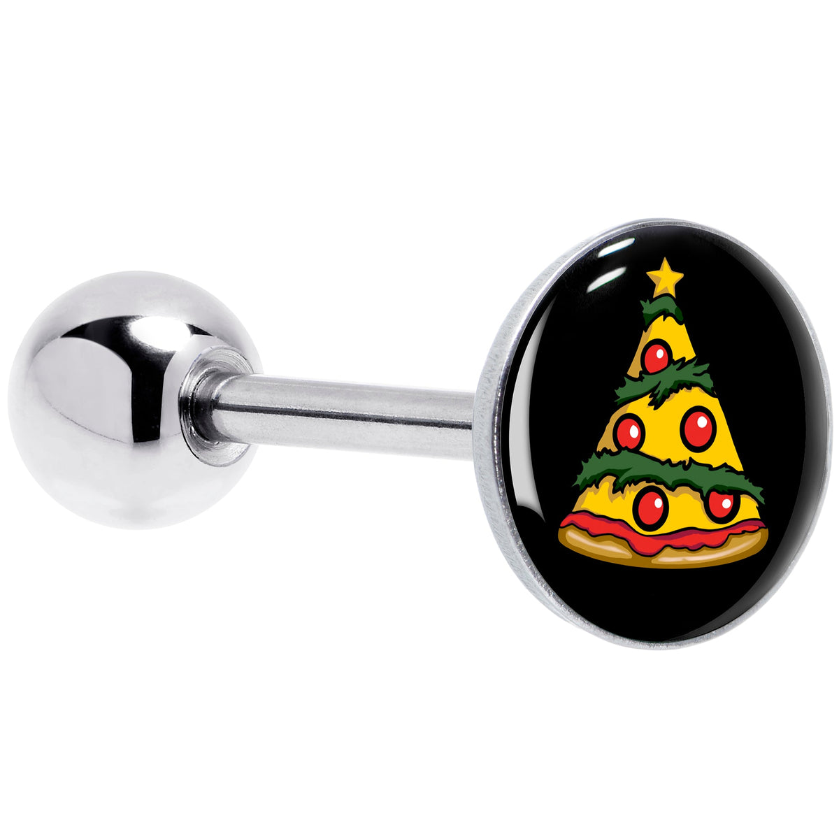 Christmas Holiday Pizza Tree Barbell Tongue Ring by Onyx O