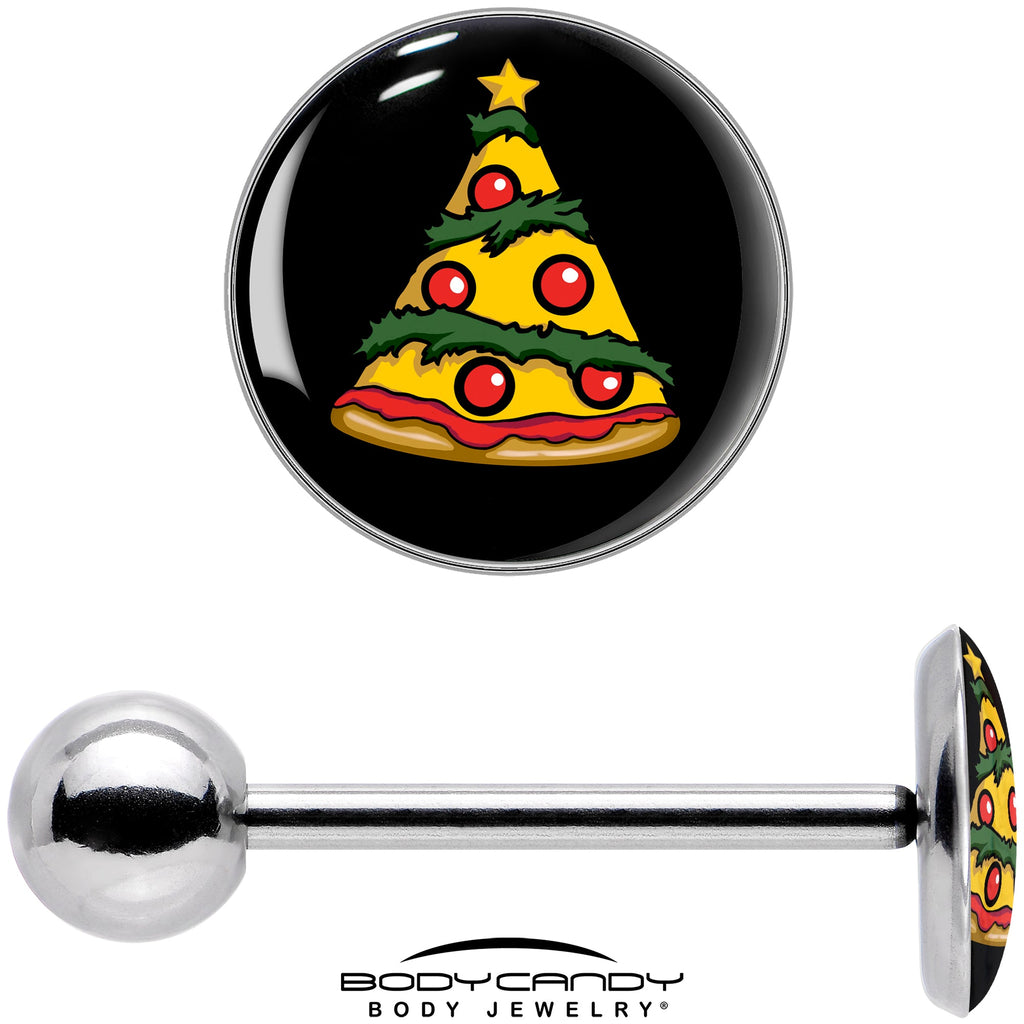 Christmas Holiday Pizza Tree Barbell Tongue Ring by Onyx O