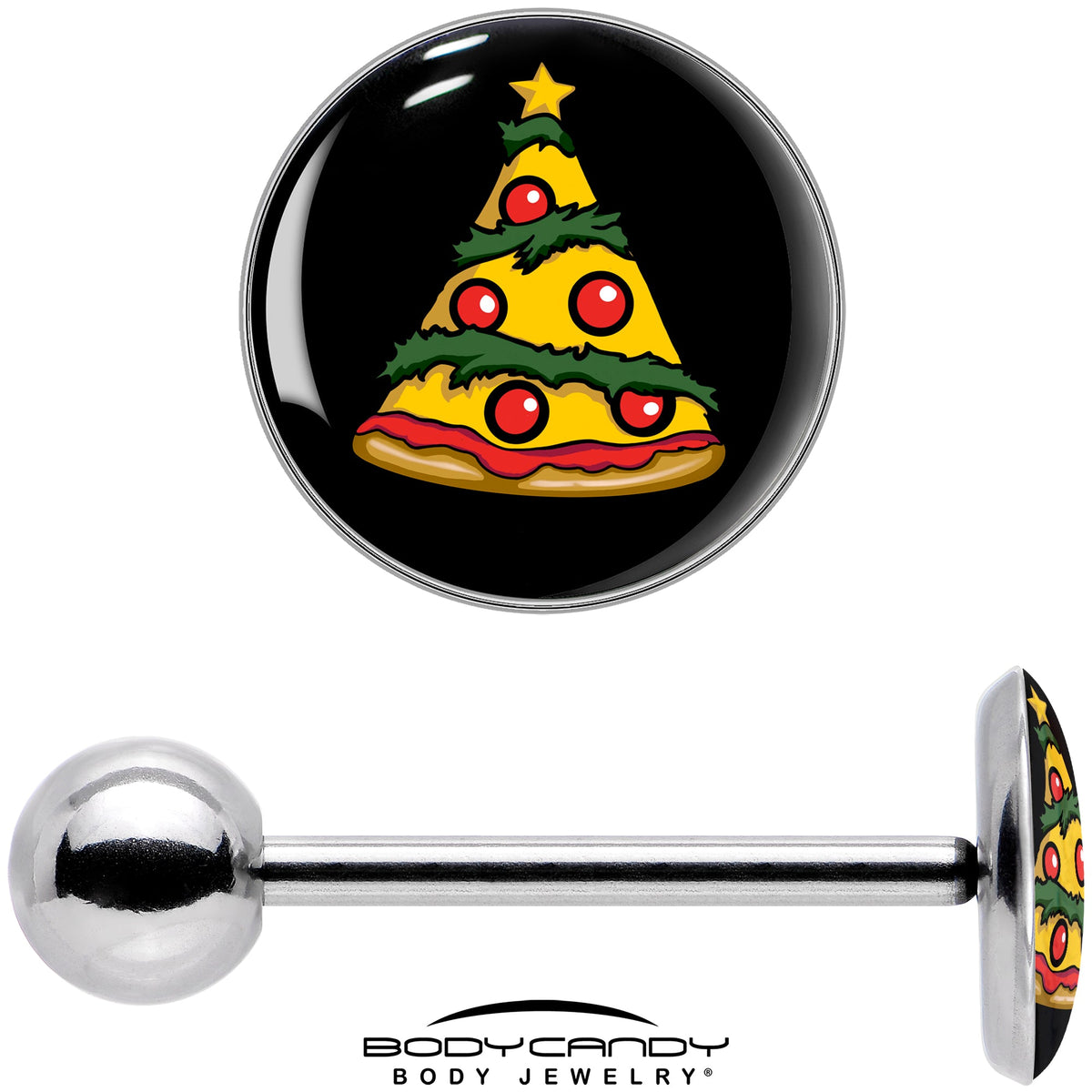 Christmas Holiday Pizza Tree Barbell Tongue Ring by Onyx O