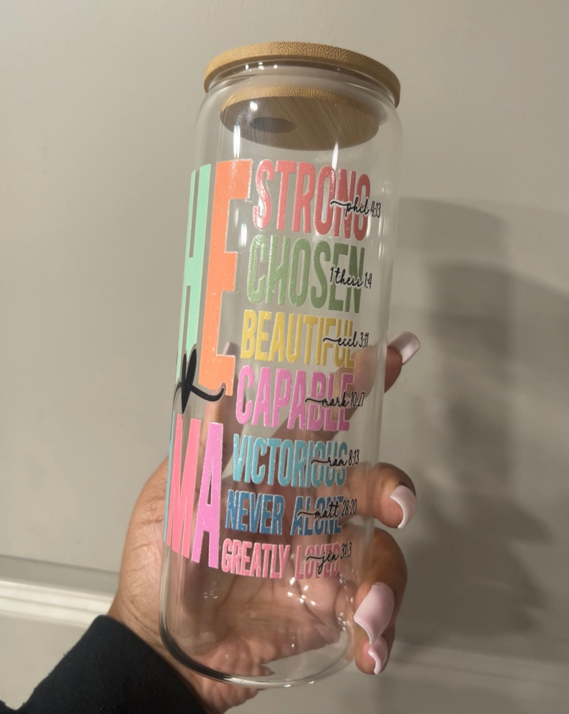 She is Mama Bible verse edition 24oz glass cup