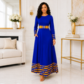 Duma Mbili Royal Blue Dashiki Trim Formal Long Sleeved Maxi Dress