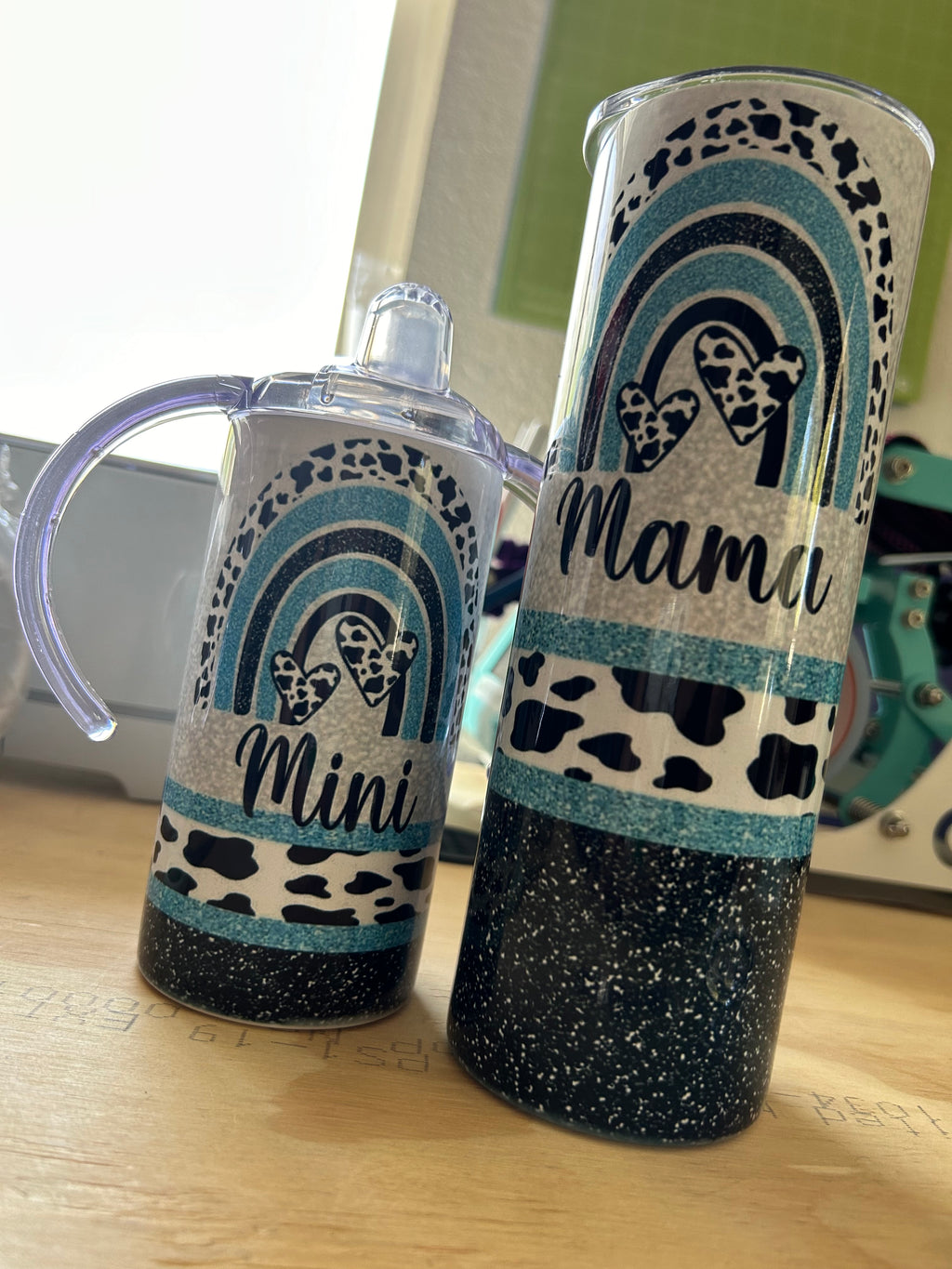 Mama and Mini Cow print Rainbow Tumbler set