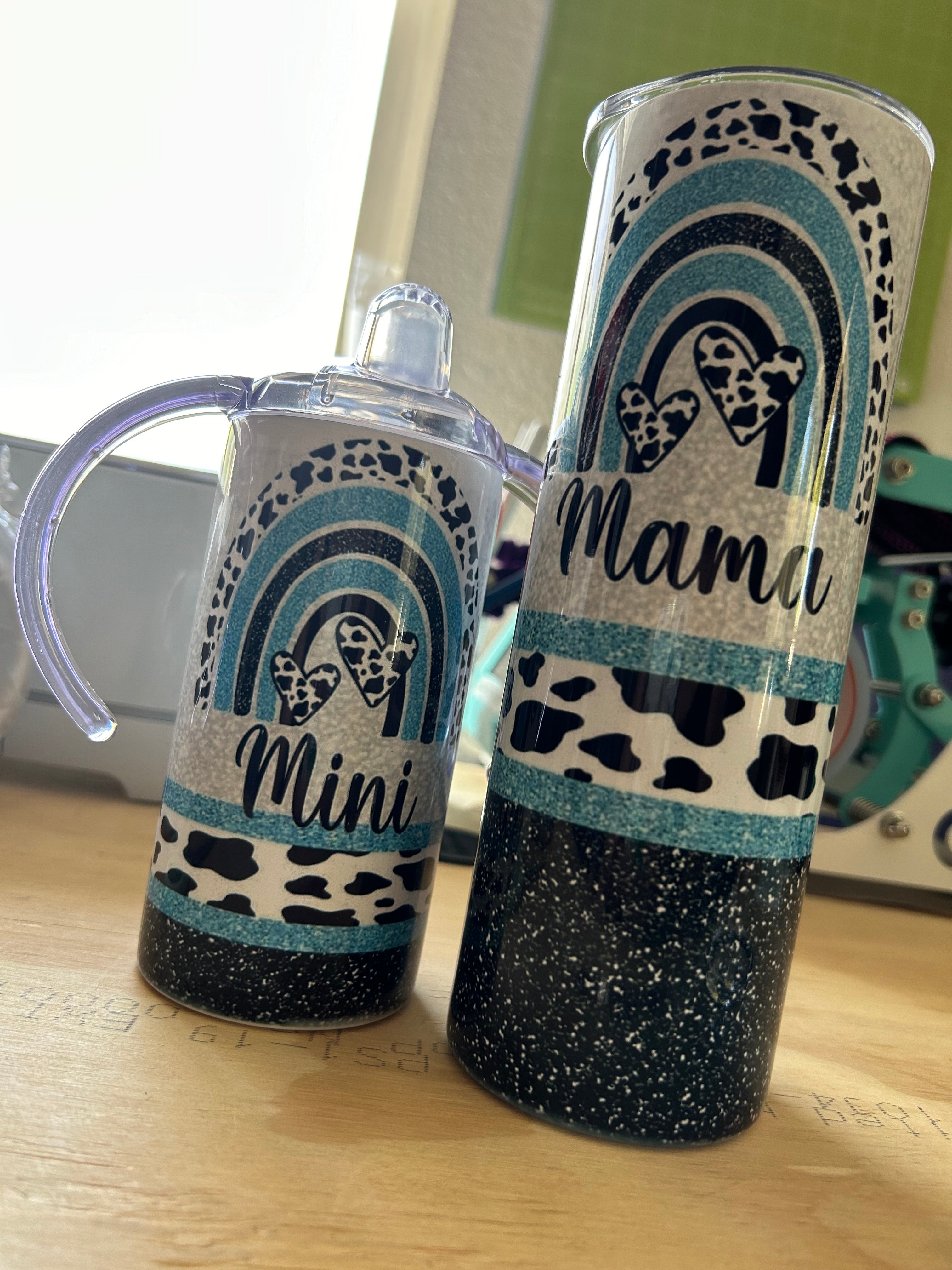 Mama and Mini Cow print Rainbow Tumbler set