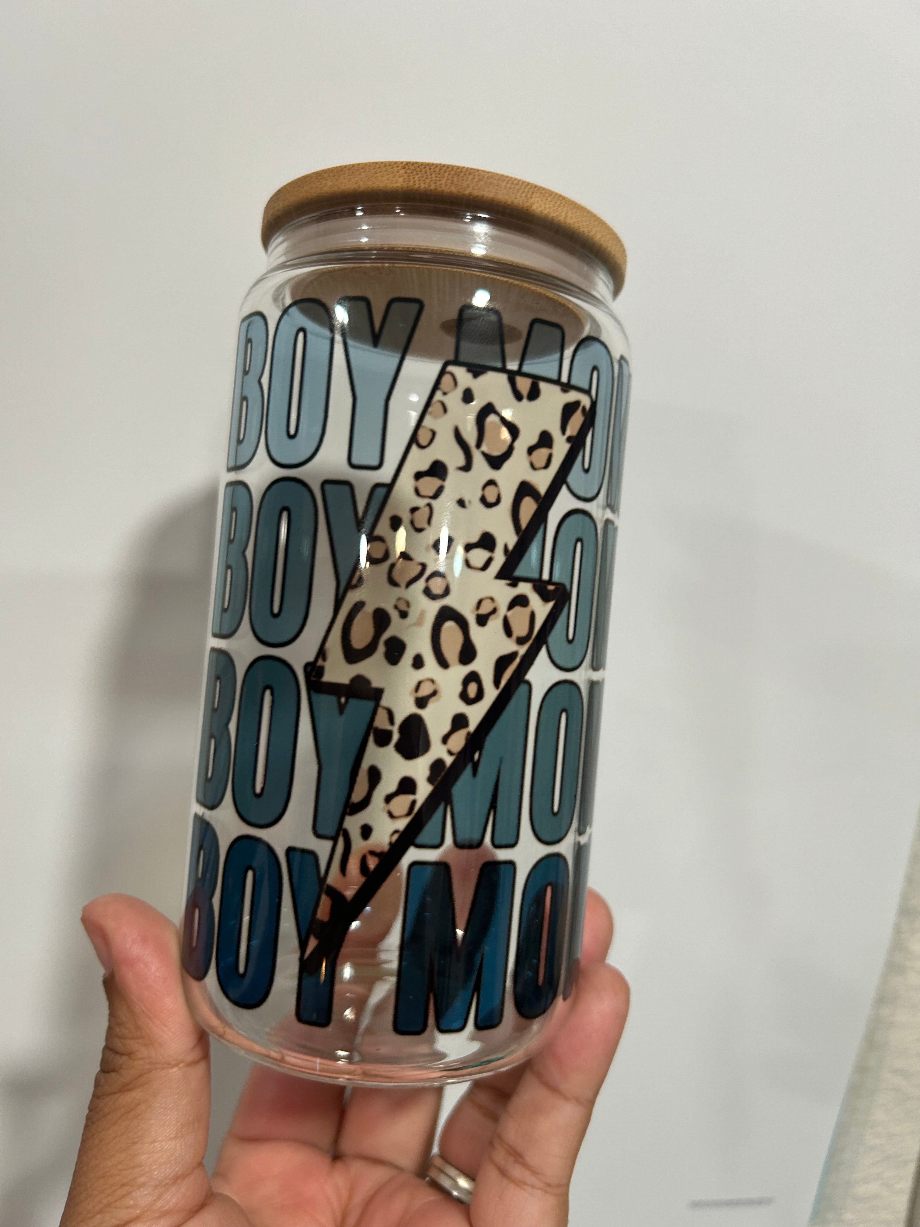 Boy Mom Cheetah bolt 16oz cup