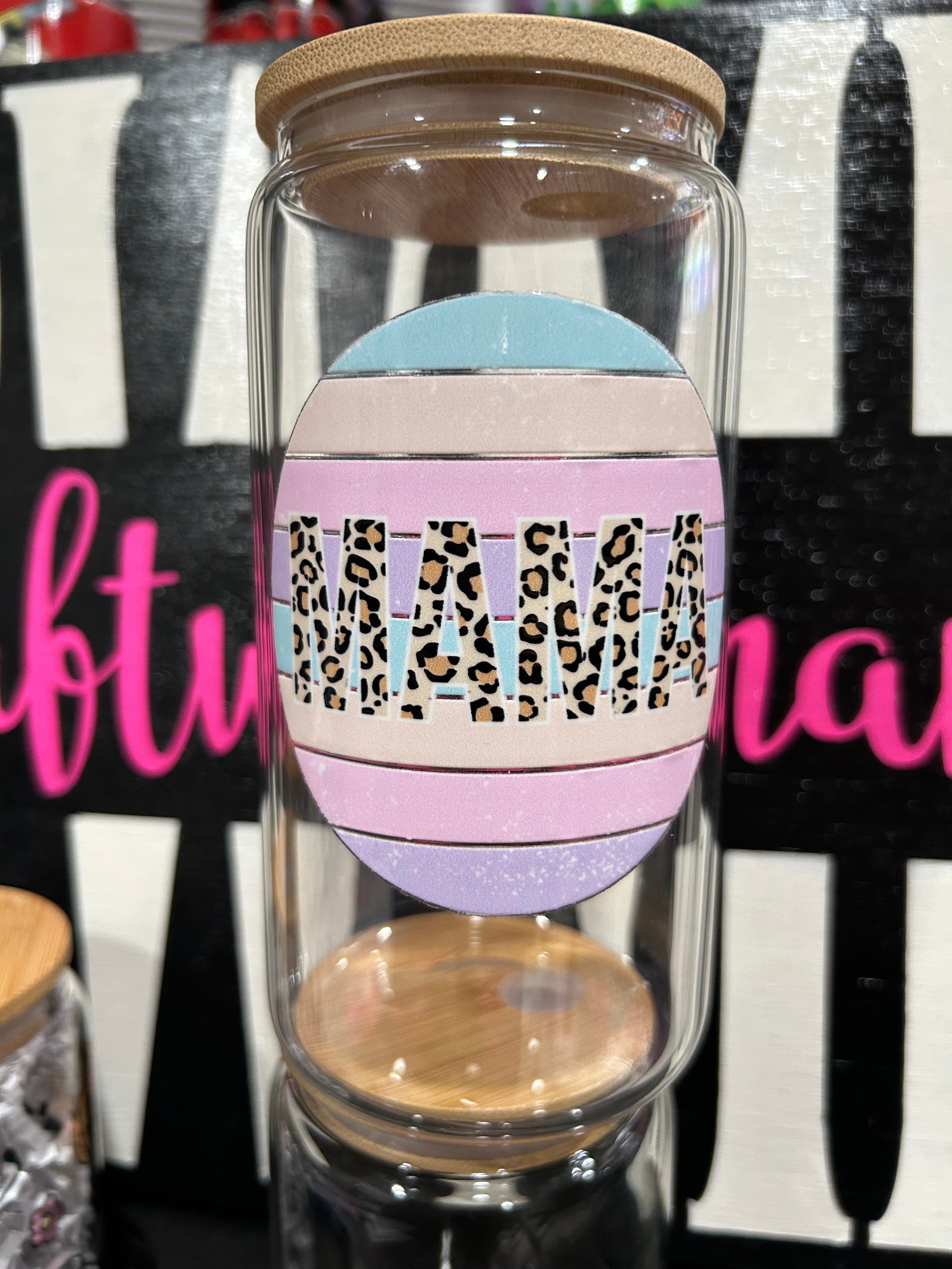 Mama Cheetah Pastels 16oz Glass Cup