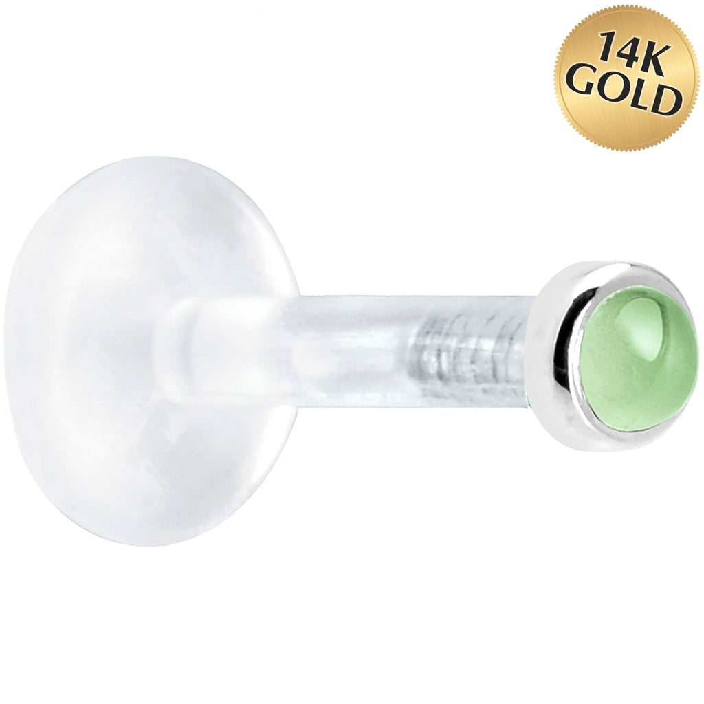 Solid 14K White Gold 2mm Genuine Peridot Bioplast Push in Labret