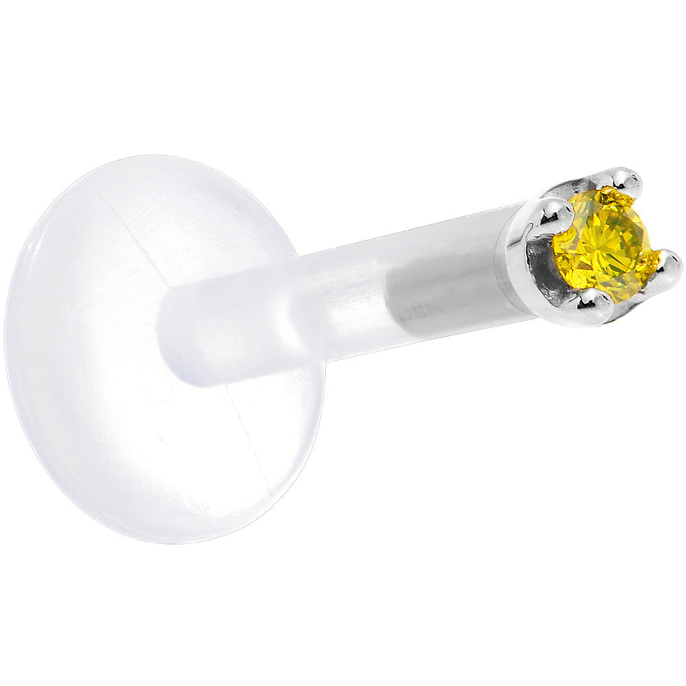 Solid 14K White Gold 1.5mm Genuine Yellow Diamond Bioplast Push in Labret