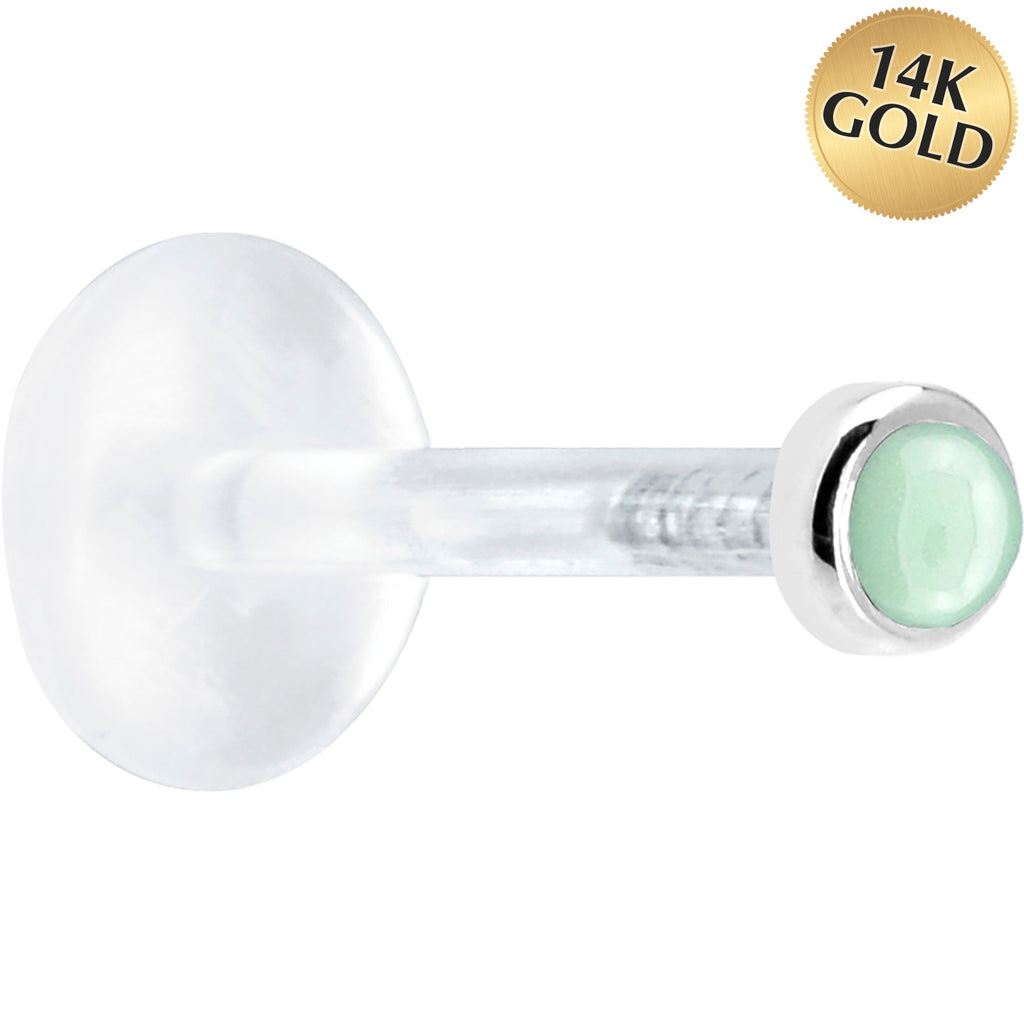 Solid 14K White Gold 2mm Genuine Aventurine Quartz Bioplast Push in Monroe